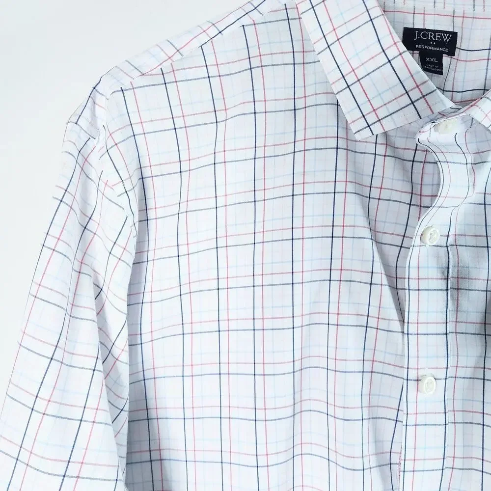 J. Crew Mens Performance Slim White Tattersall Button Up Shirt Preppy Size XXL